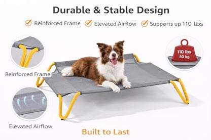 Elevated Dog Bed with Removable Cushion, Cooling Raised Pet Cot, Breathable Mesh Dog Bed, Washable Soft Mat, Durable Metal Frame, Indoor Outdoor Raised Pet Bed for Small Medium Dogs