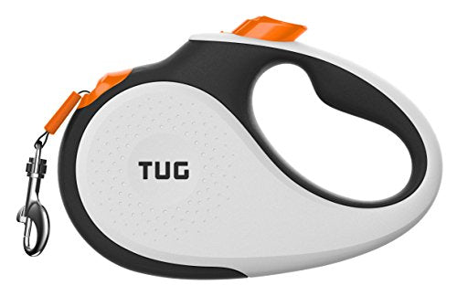 TUG 360° Tangle-Free Retractable Dog Leash with Anti-Slip Handle | 16 ft Strong Nylon Tape | One-Handed Brake, Pause, Lock (Small, White/Orange) - color: White/Orange, size: Small