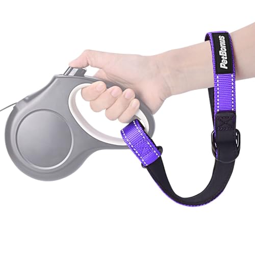 Short Dog Leash, Safety Wrist Strap for Retractable Dog Leash, Reflective Design and Adjustable Soft Padded Handle, Extra Layer Security for Pet Stroller (Purple) - color: Purple, size: 1 Pack