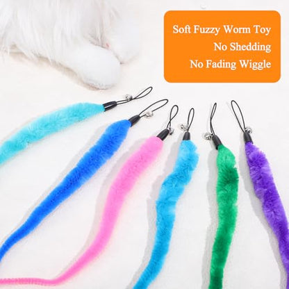 10Pcs Cat Worm Toy for Cat, Interactive Cats Wand Attachments Replacements Worm Teaser with Bell and 1 Black String, Indoor Cats Kitten Catch Toy Accessories for Pet Fishing Pole Toys