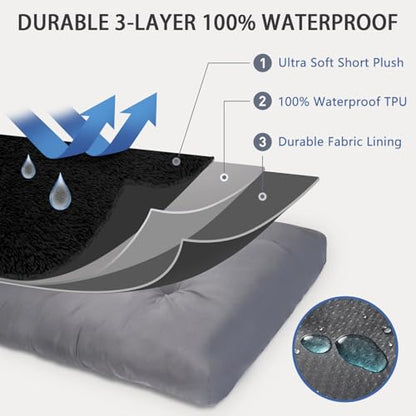 Dog Crate Bed Waterproof Deluxe Plush Dog Beds with Removable Washable Cover Anti-Slip Bottom Pet Sleeping Mattress for Large, Medium, Jumbo, Small Dogs, 35 x 22 inch, Black - color: Black, size: 35.0"L x 22.0"W x 3.0"Th
