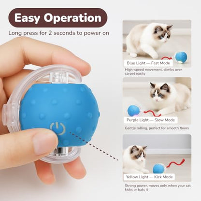 Interactive Cat Toy Ball for Indoor Cats – Fast Rolling on Carpet, Motion Activated with Chirping Sounds, Smart Play Toy (Blue) - color: Blue