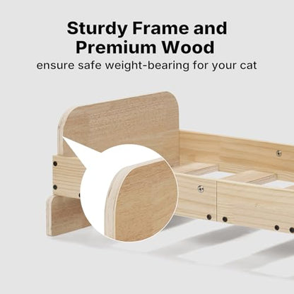 Veehoo Elevated Cat Bed Indoor, Wood Furniture Style Cat Couch Sofa with Removable Washable Cover, Cute & Fluffy Small Cats Bed Furniture for Home
