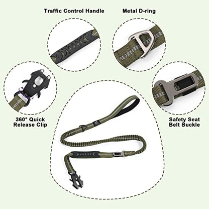 Raipult Tactical Dog Leash Heavy Duty, 4-6FT Shock Absorbing Bungee Leash with Quick Release Clip& 2 Handles, No Pull Waking Lead with Car Seatbelt for Medium Large Dogs that Pull,Green - color: Ranger Green