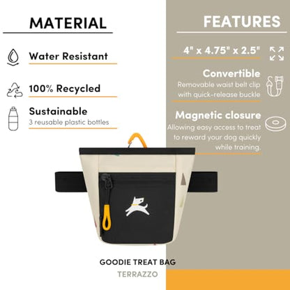 OllyDog Goodie Treat Bag, Dog Treat Pouch, Waist Belt Clip for Hands-Free Training, Magnetic Closure, Dog Training and Behavior Aids, Three Ways to Wear (Terrazzo) - color: Terrazzo
