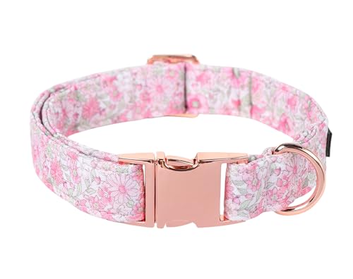 Lionet Paws Floral Dog Collar, Heavy-Duty Cute Pink Flower Collar with Metal Buckle for Male Female Puppies,Spring Pink Flower, Large, Neck 16-24 inches - color: Spring Floral2, size: Large (Pack of 1)