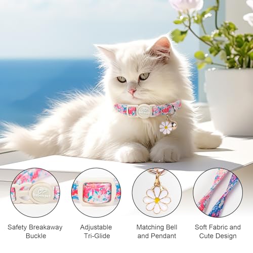 2 Pack Floral Cat Collars - Spring Summer Wildflower Breakaway Safety Cat Collars, Adjustable Soft Boy Girl Kitten Collar for Small Dogs Puppy, Cute Pet Collar with Bell & Pendant - color: Floral