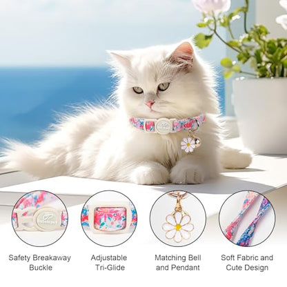 2 Pack Floral Cat Collars - Spring Summer Wildflower Breakaway Safety Cat Collars, Adjustable Soft Boy Girl Kitten Collar for Small Dogs Puppy, Cute Pet Collar with Bell & Pendant - color: Floral