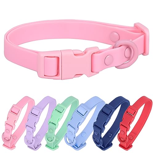 Waterproof Dog Collar Soft Rubber Dog Collar with Safety Buckle Adjustable Pet Collars for Small Medium Large Dogs - color: Pink, size: S
