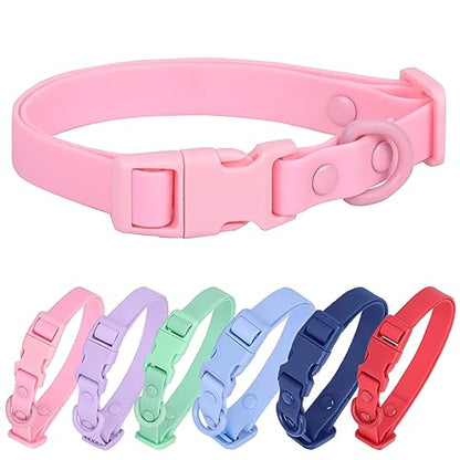 Waterproof Dog Collar Soft Rubber Dog Collar with Safety Buckle Adjustable Pet Collars for Small Medium Large Dogs - color: Pink, size: S