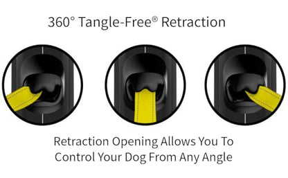 TUG 360° Tangle-Free Reflective Retractable Dog Leash | 16 ft Strong Nylon Tape (Medium) - color: Black/Reflective, size: Medium, 16 ft