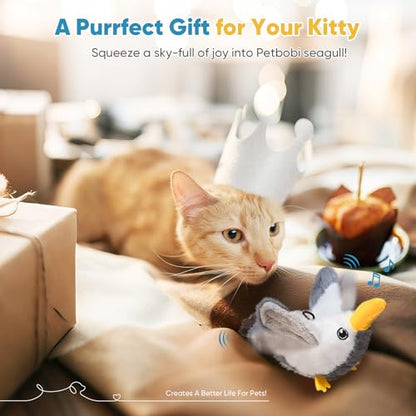 Petbobi Flapping Bird Cat Toys - Interactive Cat Toy with Flapping Wings(No-Flying) and Chirp Tweet, Rechargeable Motion-Activated Catnip Seagull Toys for All Breeds Kittens - color: Grey