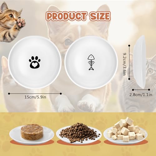 Andaliz 5.7 inch Ceramic Cat Food Bowl Set (6-Piece) - Shallow Dishes for Wet Food & Water, Whisker Fatigue Cat Plates, Kitten Saucers for Indoor Cats