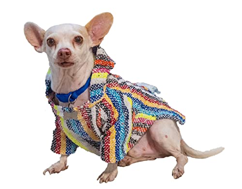 Mexican Dog Poncho Doggo Hoodie Baja Ponchos Blanket for Dogs Costume Pup Crew Pajamas Chihuahua Sweater Clothes from Small, Medium to Big Dog Made in Mexico with Recycled Fabric (6, Multicolor) - color: Multicolor, size: 6