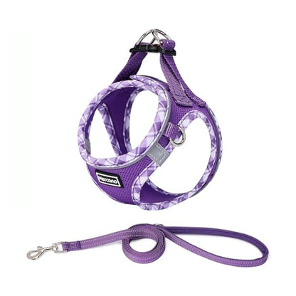 Mercano Soft Mesh Dog Harness and Leash Set, Step-in Reflective Breathable Lightweight Vest Harnesses with Safety Buckle for Small Dogs, Cats (L, Purple) - color: Purple, size: L (Chest: 17.5"-19.5")