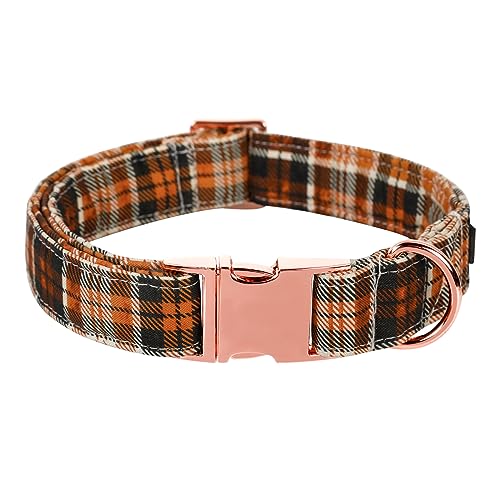 Lionet Paws Boy Dog Collar, Comfortable Adjustable Cute Orange Black Grid Collar with Metal Buckle for Male Puppies and Cats Gift, XS, Neck 8-12 inches - color: O&B Grid, size: X-Small (Pack of 1)