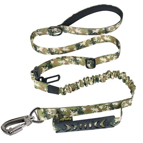 Hotsky Tactical Dog Leash Heavy Duty for Medium Large Dogs that Pull,4-6Ft Strong Bungee Shock Absorbing No Pull Dog Leash with Padded Double Handle and Car Seatbelt,Army Camo - color: Bungee(4-6FT,M/L),Army Camo, size: Medium / Large