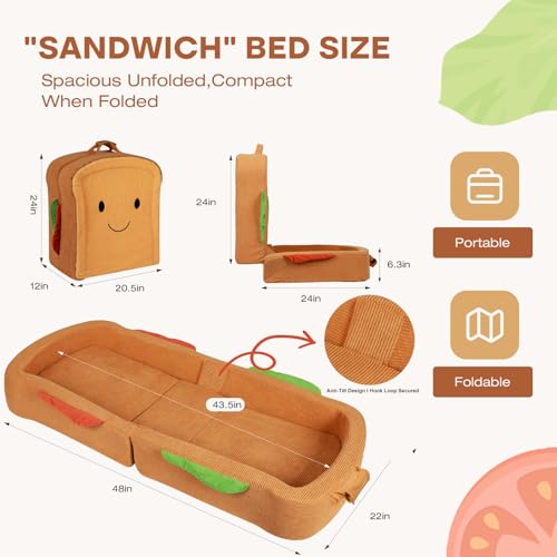 Toddler Travel Bed Sandwich Style - Portable Toddlers Floor Beds, Foldable Soft Foam Travel Crib for Baby and Kid, Washable Cover Toddler Cot with Safety Rail for Travel, Medium Size - size: Medium – for Toddlers Ages 1–4