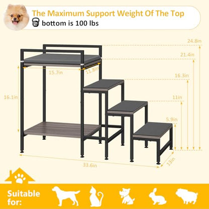 Dog Window Perch Dog Steps for High Beds and Couch, 22''H Non-Slip Stairs for Small Medium Cats, 4 Steps Pet Bunk Bed with Stair, Sturdy Frame