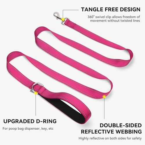 Joytale Dog Leash, 4 FT Double-Sided Reflective, Padded Handle Nylon Heavy Duty Leashes for Small Dogs Walking, Hotpink - color: Hotpink, size: 4 ft Narrow
