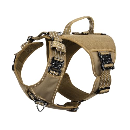 ICEFANG GN8 Tactical Dog Harness with 4X Metal Buckles for X-Large Sized Dogs,Reflective in Training Walking K9 Vest,No-Pull Front Leash Clip,Adjustable Pet Harness (Brown, X-Large (Pack of 1)) - color: Brown, size: X-Large (Pack of 1)