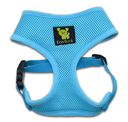 EcoBark Blue Dog Harness - Eco-Friendly Max Comfort Harnesses - Luxurious Soft Mesh Halter - Over The Head Harness Vest- No Pull and No Choke - color: Sky Blue