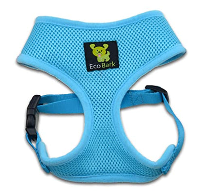 EcoBark Blue Dog Harness - Eco-Friendly Max Comfort Harnesses - Luxurious Soft Mesh Halter - Over The Head Harness Vest- No Pull and No Choke - color: Sky Blue