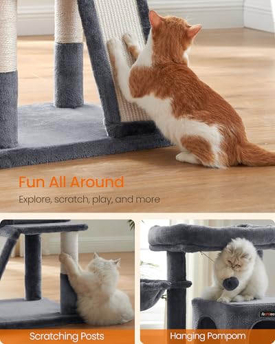Feandrea Cat Tree, 37.8-Inch Cat Tower, Multi-Level Condo with Widened Perch, Scratching Posts and Ramp, 2-Door Cave, Hammock, Smoky Gray UPCT51G - color: Smoky Gray