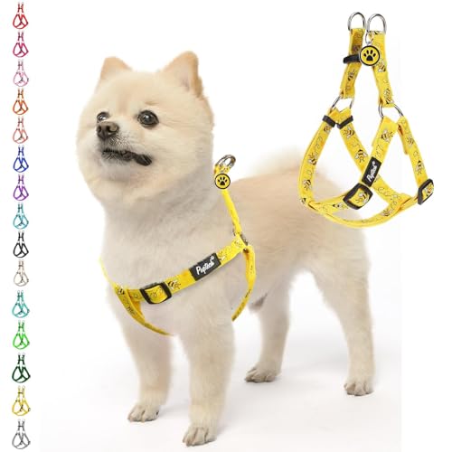 PUPTECK No Pull Dog Harness Soft Adjustable Basic Nylon Step in Puppy Vest Outdoor Walking with ID Tag, Yellow Bee, XS - color: Bee Yellow, size: X-Small