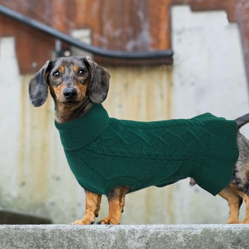 Lelepet Dog Sweater Christmas Turtleneck Knitwear Sweatshirt Cable Knit Warm Dress for Small Medium Large Dogs Puppy Fall Clothes, Chihuahua, XS, Green - color: Dark Green, size: XS