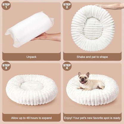 Self Warming Pet Bed, Donut Dog Bed for Small & Medium Dogs, Self-Heating Pet Bed with Non-Slip Bottom, Winter Comfort Dog Beds for Puppies, Washable & Portable Egg Tart Shape (M) - size: 30*30*9 inches
