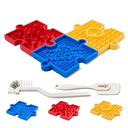 Puzzle Slow Feeder Lick Mat for Dogs, 38+ Suction Cups|Non-Slip Heavy Duty Maze Enrichment Bowl BPA-Free Silicone|Reduce Boredom Anxiety Free Combination (3PCs, Blue&Yellow&Red) - color: 3 Blue Yellow Red