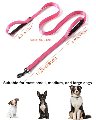Solmoony 6FT Pink Strong Dog Leash with 2 Padded Handles, Traffic Handle Extra Control, Double-Sided Reflective Walking Lead for Small Medium and Large Dogs (Pink, 6FT) - color: Pink, size: 6FT