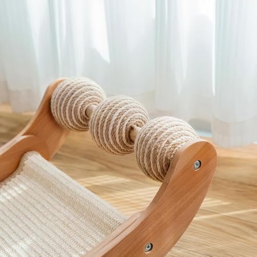 Sisal Cat Scratcher Bed with 3 Toy Balls for Indoor Cats, Durable Wooden 3-in-1 Hammock Lounge & Scratch Pad - Modern Furniture for Large Cats, Scratching Post Lounger - size: Extra Large