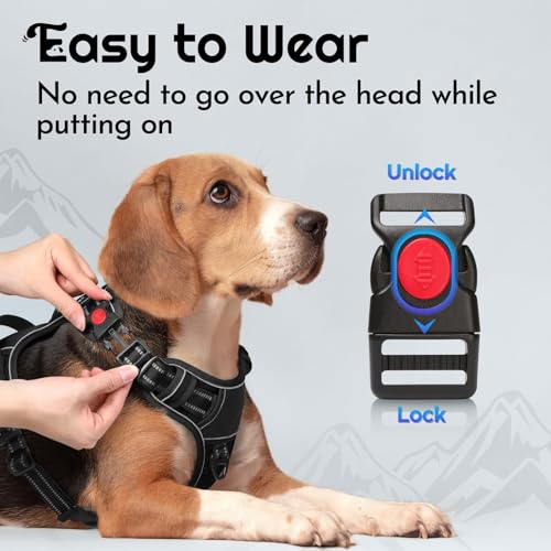 Dog Harness for Large Dogs, Easy Wearing with 3 Quick-Release Buckles, Adjustable No Pull Pet Harness with MOLLE System, No Choke Reflective Vest with Control Handle, Black, L - color: Black, size: Large