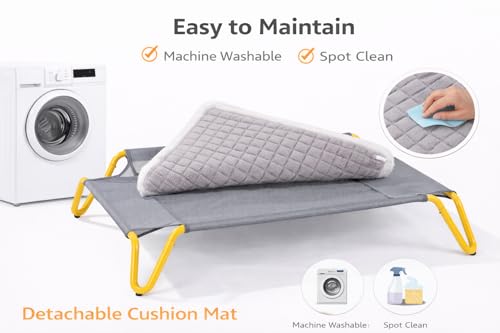 Elevated Dog Bed with Removable Cushion, Cooling Raised Pet Cot, Breathable Mesh Dog Bed, Washable Soft Mat, Durable Metal Frame, Indoor Outdoor Raised Pet Bed for Small Medium Dogs