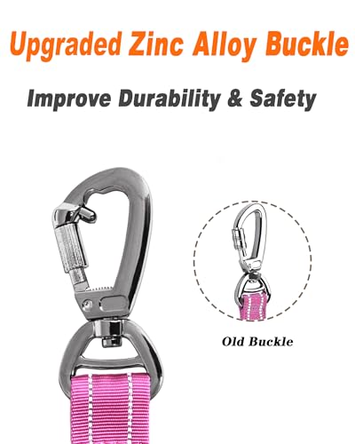 AUBELL Tactical Dog Leash Heavy Duty,4-6ft Reflective Strong No Pull Bungee Leash for Medium Large Dogs with Comfortable Padded Double Handle,Car Seat Belt,360 Degree Rotating Carabiner,Pink - color: M/L-Pink(4-6FT)