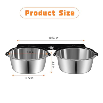 Dog Crate Water Bowl No Spill, ShineMe Dog Food and Water Bowl Set Mountable, Hanging Feeding Bowls for Dogs Cage - 28oz Crate Bowls for Small & Medium Dogs, Cats, Pets - color: 2 in 1 Silver (28oz+28oz)