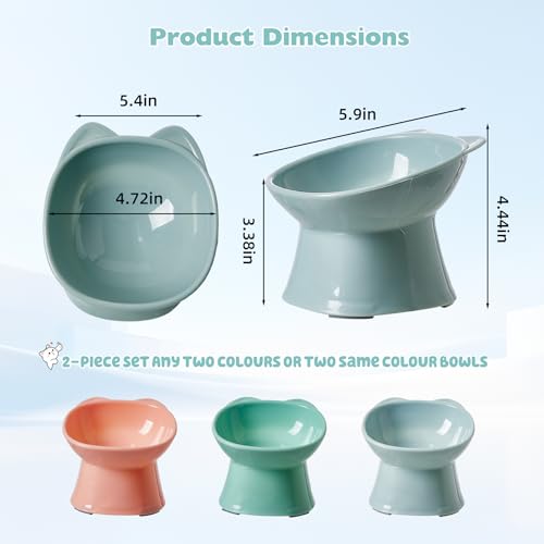 KSIA Klear Elevated Cat Bowls 2 Pack, Tilted Raised Cat Bowl for Food and Water, 4.72" Wide, Whisker Friendly Anti Vomit for Indoor Cats, Microwave and Dishwasher Safe, Blue - color: Blue