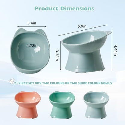 KSIA Klear Elevated Cat Bowls 2 Pack, Tilted Raised Cat Bowl for Food and Water, 4.72" Wide, Whisker Friendly Anti Vomit for Indoor Cats, Microwave and Dishwasher Safe, Blue - color: Blue