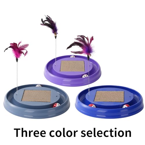 Interactive Cat Ball Track Toy Cat Scratcher with 2 Self-Rotating Balls and 1 Kitten Interactive Toy,Durable Scratch Pad for Indoor Play,Cardboard Scratcher Pad 3-in-1 Cat Toy (Blue) - color: Blue