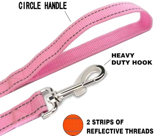Reflective Dog Leash 4Ft /5 Foot /6 Feet Long, 1 Inch Wide, for Small and Medium Dogs - color: Reflective Pink, size: 1'' x 4 FT