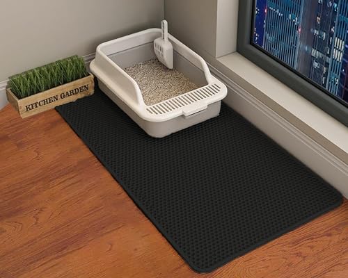 HCY&WLD Cat Litter Mat, 45x26 Inch Extra Large&Long Double Layer Cat Litter Box Mat, EVA Non-Slip, Waterproof Urine Proof Cat Litter Catcher Mat, Easy Clean Scatter Control (45x26 Inch, Black) - color: Black