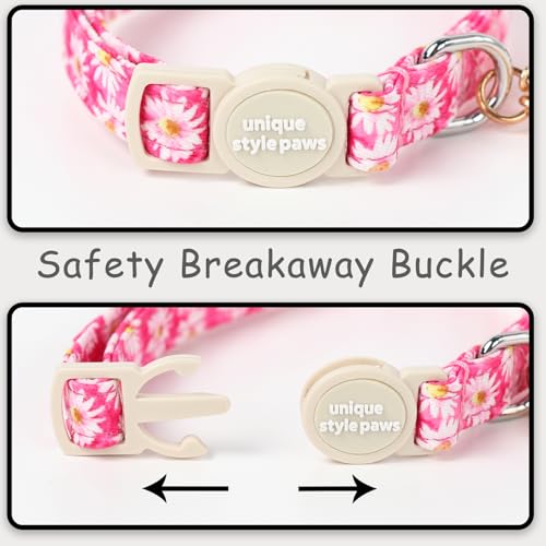 Unique style paws 2 Pack Spring Summer Kitten Collar Breakaway with Bell&Pendant, Adjustable Safety Rose Daisy Flower Cat Cotton Collar for Girl Boy Cat and Small Pet - color: Spring Rose Daisy