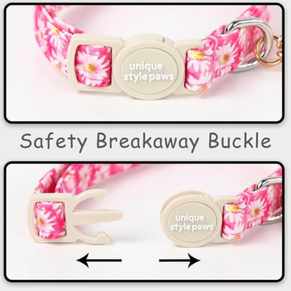 Unique style paws 2 Pack Spring Summer Kitten Collar Breakaway with Bell&Pendant, Adjustable Safety Rose Daisy Flower Cat Cotton Collar for Girl Boy Cat and Small Pet - color: Spring Rose Daisy