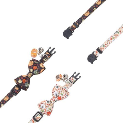 Thanksgiving Day Cat Collar Fall Breakaway with Bow Tie and Bell Autumn Holiday for Kitty Adjustable Safety - color: Pumpkin-bow