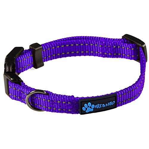 Max and Neo NEO Nylon Buckle Reflective Dog Collar - We Donate a Collar to a Dog Rescue for Every Collar Sold (X-Small, Purple) - color: Purple, size: Extra Small