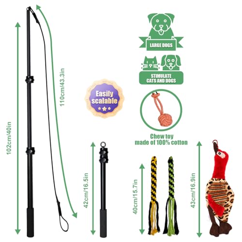 Upgraded Interactive Dog Toys - Extendable Flirt Pole Teaser Wand with Braided Rope Chewing Tugs and Squeaky Plush Chase Toy for Dog Puppy Outdoor Entertainment, Train and Exercise - color: Black-102