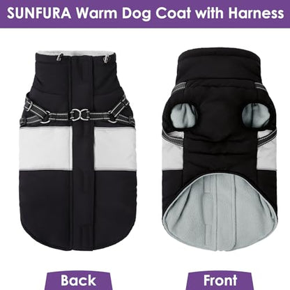 Small Dog Coat with Harness Built in, Warm Dog Jacket Winter with Zipper On Back, Waterproof Pet Snow Jacket Snowsuit Pet Sweater Clothes for Puppy, Black XS - color: Black, size: X-Small