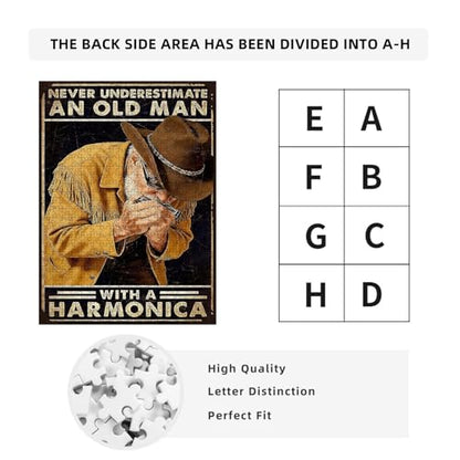 1000 Pieces Jigsaw Puzzles for Adults, Never Underestimate an Old Man with A Harmonica Cowboy Art Puzzle, Stress Relief Concentration Training Brain Teaser Puzzle 29.5x19.7 Inch - color: Wooden Puzzle14, size: 1000 Piece pcs